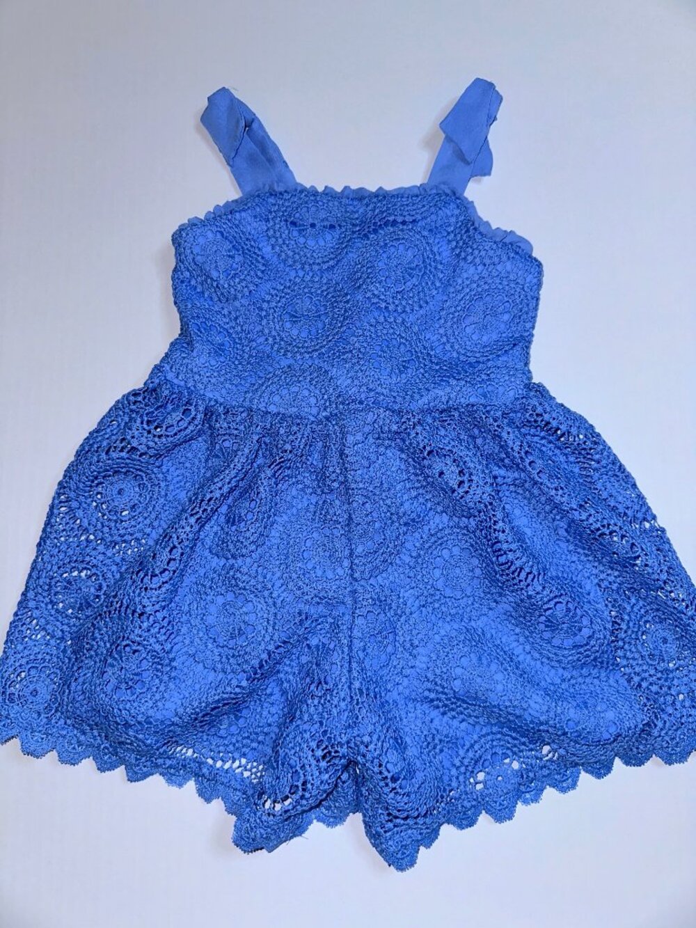 Kensie Girl Blue Lace Crochet look Romper size 5 shorts bows & lace #589
